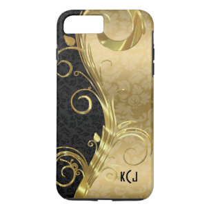 Elegant Black Damasks Gold Swirls iPhone 8 Plus/7 Plus Case
