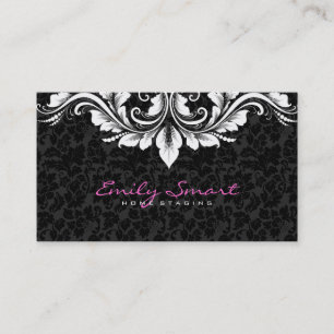 Elegant Black Damasks White Floral Lace Business Card