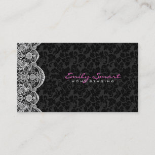 Elegant Black Damasks White Lace Business Card