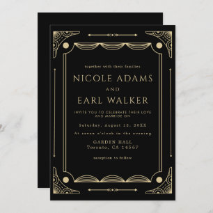 Elegant Black Deco Gold Wedding Invitation