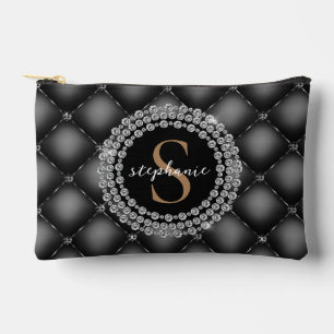 Elegant Black Diamonds Gold Monogram  Accessory Pouch