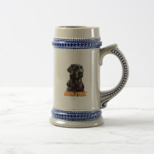 Elegant Black Dog Portrait-Realistic Pet Art Beer Stein