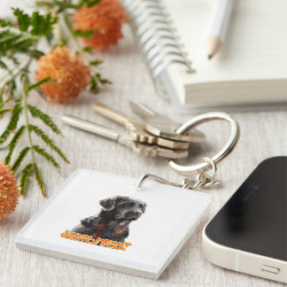 Elegant Black Dog Portrait-Realistic Pet Art Keychain