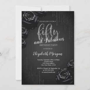 Elegant Black Drips Black Roses 50th Birthday  Invitation