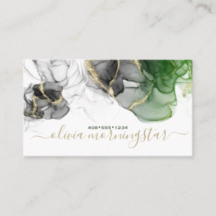 Elegant Black Emerald Gold Accent Alcohol Ink Business Card