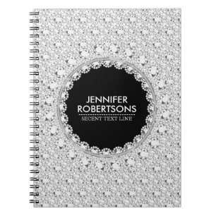 Elegant Black & Encrusted White Diamonds Glitter 2 Notebook
