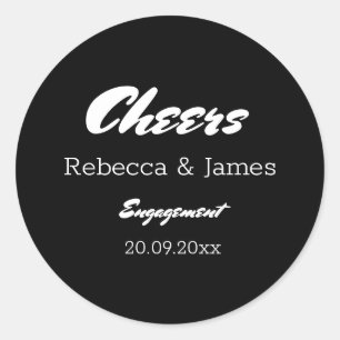 Elegant Black Engagement Party Cheers Classic Round Sticker