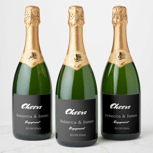 Elegant Black Engagement Party Favours Sparkling Wine Label (Bottles)