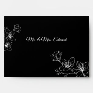 Elegant Black Envelope with White Floral Line Art