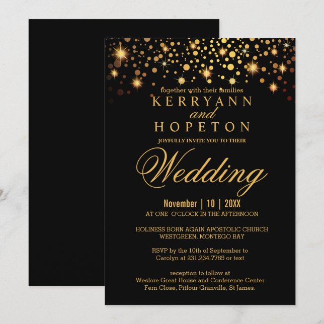 Elégant Black et Gold Faux Foil Dots Invitation (Devant / Derrière)