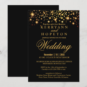 Elégant Black et Gold Faux Foil Dots Invitation