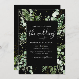 Elegant Black & Eucalyptus Wedding Invitation