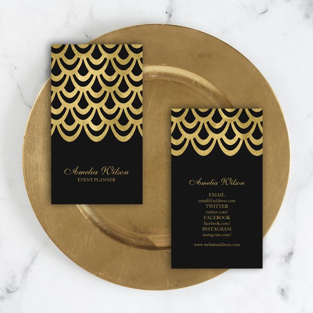 Elegant Black Event Planner Geometric Social Media Business Card (Creator Uploaded)