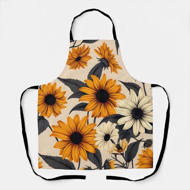 Elegant Black-Eyed Susans On Brown Apron (Front)