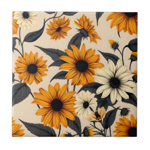 Elegant Black-Eyed Susans On Brown Tile