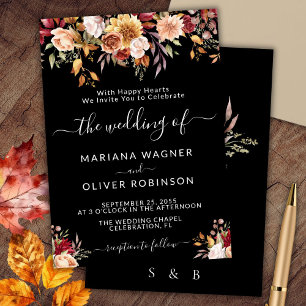 Elegant Black Fall Floral Wedding Invitation