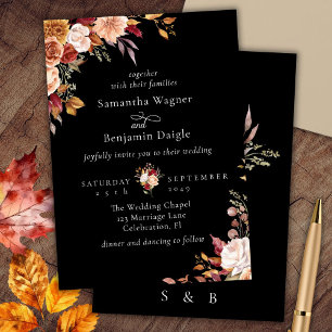 Elegant Black Fall Floral Wedding Invitation