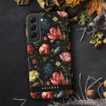 Elegant Black Fantasy Floral Personalized Samsung Galaxy Case<br><div class="desc">Rich and colourful floral pattern featuring fantasy red,  pink and white blooms and green foliage on black background. Includes customizable blank element for your personal name or monogram.</div>