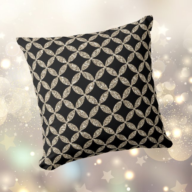 Elegant Black Faux Glitter Pattern Throw Pillow (Creator Uploaded)