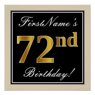 Elegant, Black, Faux Gold 72nd Birthday + Name Poster