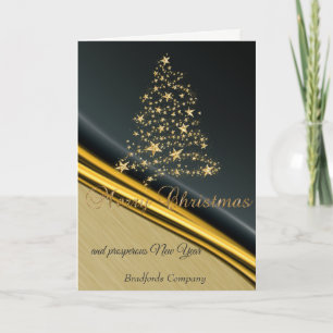 Elegant Black, Faux Gold Christmas Tree,,Company Holiday Card