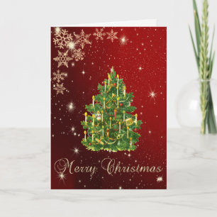 Elegant Black,Faux Gold Christmas Tree,Snowflakes  Holiday Card