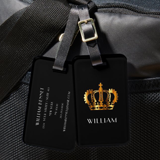Elegant Black Faux Gold Crown Luggage Tag (Elegant Black Faux Gold Crown Luggage Tag)