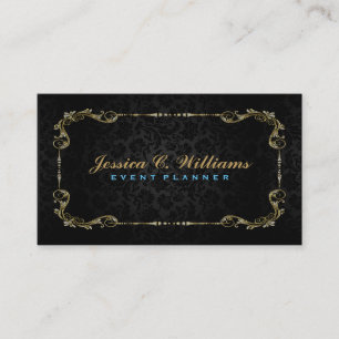 Elegant Black & Faux Gold Floral Frame Business Card