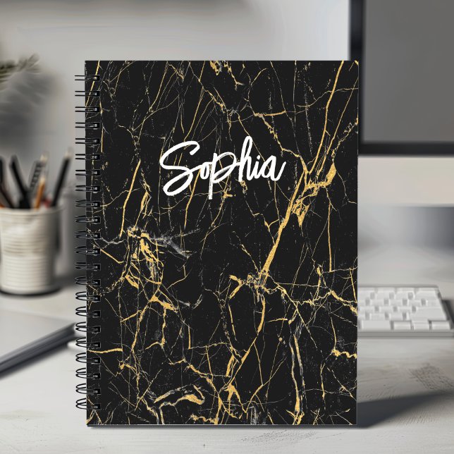Elegant black faux gold glitter marble art  notebook (Creator Uploaded)