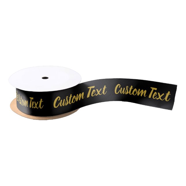 Elegant Black Faux Gold Script Text Template Satin Ribbon (Spool)