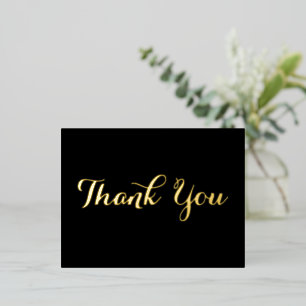 Elegant Black Faux Gold Script Wedding Thank You Foil Invitation Postcard