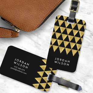 Elegant Black Faux Gold Triangle Luggage Tag