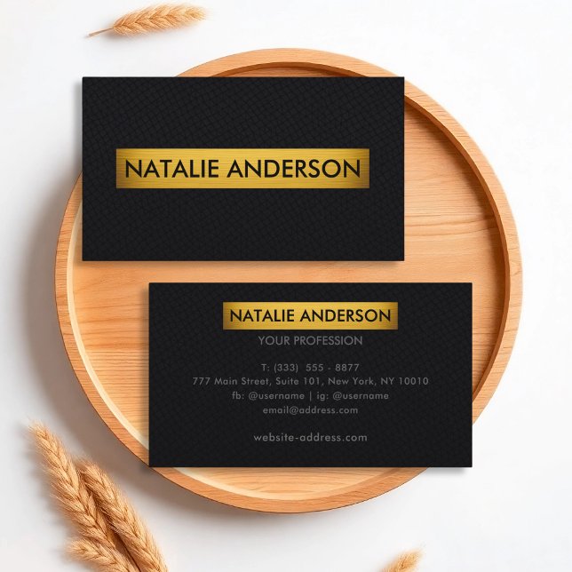 Elegant Black Faux Leather Gold Accent  Business Card (Creator Uploaded)