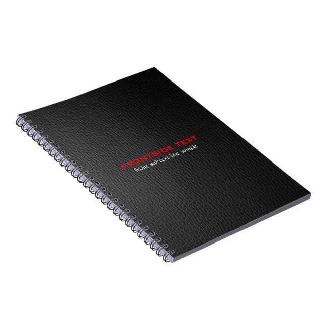 Elegant Black Faux Leather Look Red Text Notebook (Right Side)