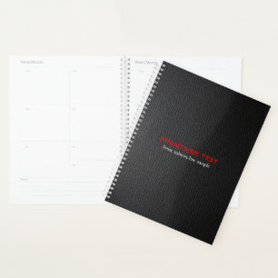 Elegant Black Faux Leather Look Red Text Planner