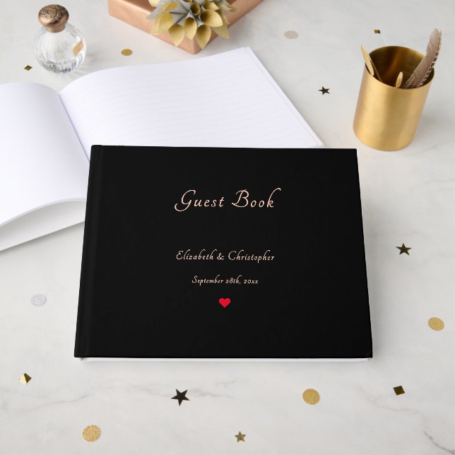 Elegant Black Faux Rose Gold Weddings Anniversary Guest Book (Front Open)