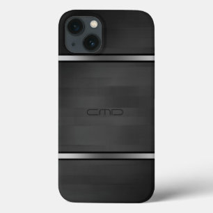 Elegant Black Faux Wood Stripes Silver Accent iPhone 13 Case