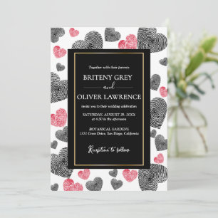 Elegant Black Fingerprint Heart Modern Wedding Invitation