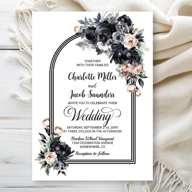 Elegant Black Floral Arch Wedding Invitation (Creator Uploaded)