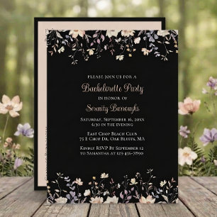 Elegant Black Floral Boho Bachelorette Party Invitation Postcard