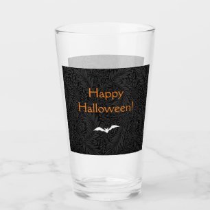 Elegant Black Floral Botanical Happy Halloween Glass