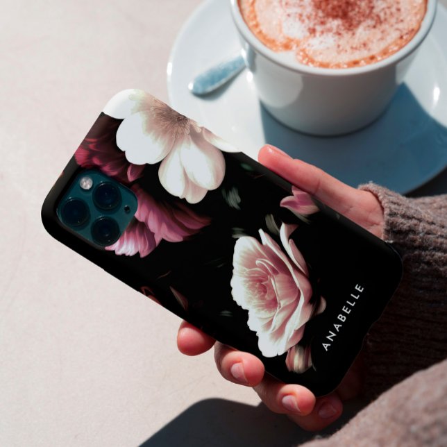Elegant Black Floral Botanical Monogram Case-Mate iPhone Case (Creator Uploaded)