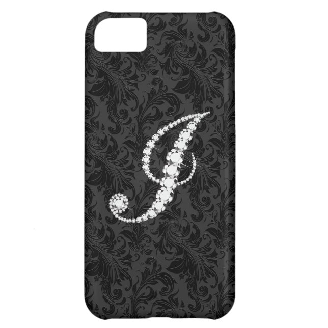 Elegant Black  Floral Damas Diamonds Initial J Case-Mate iPhone Case (Back)