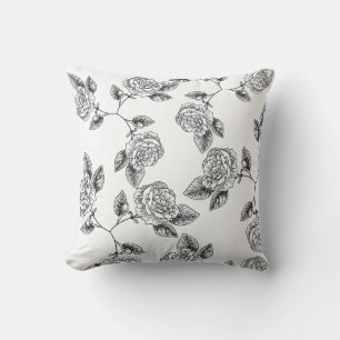 Elegant Black Floral Damask Chic Modern Throw Pillow