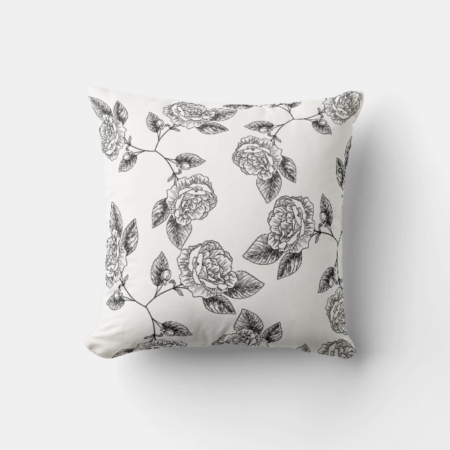 Elegant Black Floral Damask Chic Modern Throw Pillow (Front)