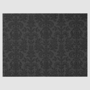 Elegant Black Floral Damasks Over Dark Grey Tissue Paper