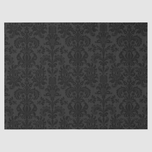 Elegant Black Floral Damasks Over Dark Grey Tissue Paper (Front)
