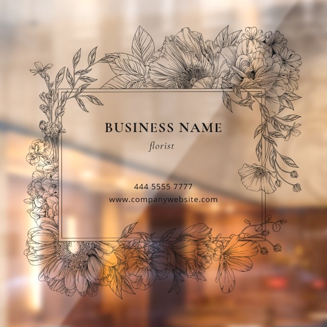 Elegant Black Floral Frame Florist Transparent Window Cling (Sheet 2)