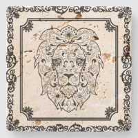 Elegant Black Floral Frame Lion Sugar Skull