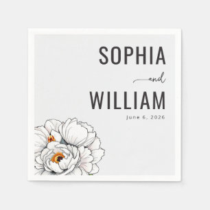 Elegant Black Floral Illustration Napkin